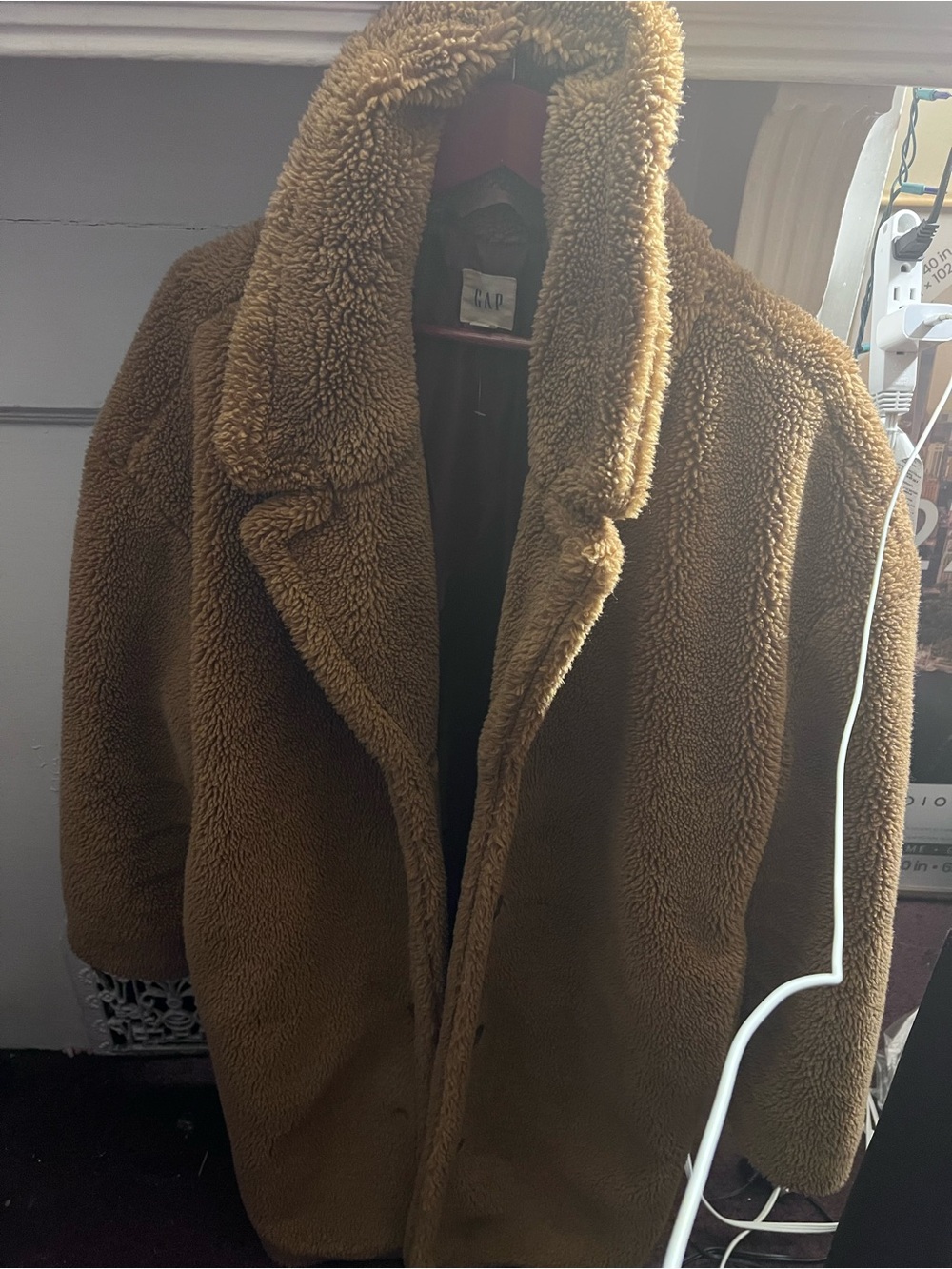 GAP Women’s  Teddy Faux-Shearling Pea Coat in Cognac Brown